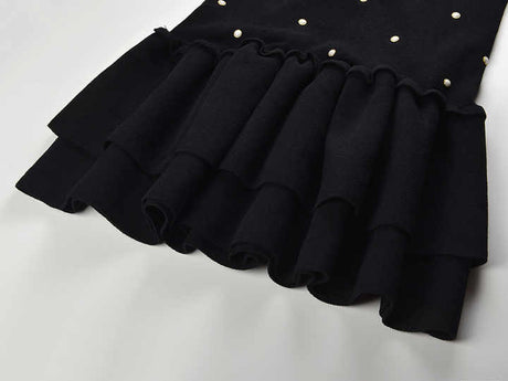 Freya Dress - Tailored Fit - Sleeveless With Pearl Embellishments - Flared Ruffle Hem - Chic and Playful Aesthetic