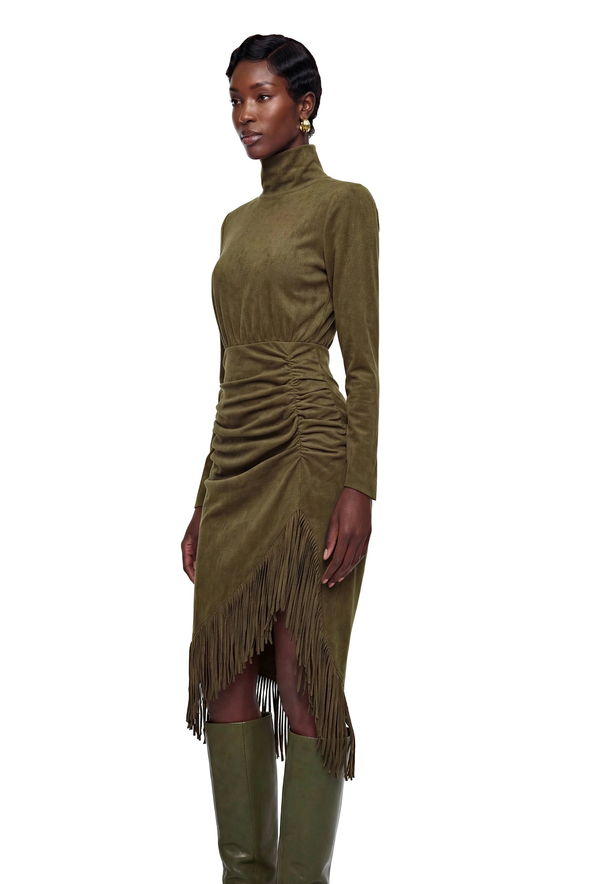 Freya Green High Neck Midi Dress with Fringe
