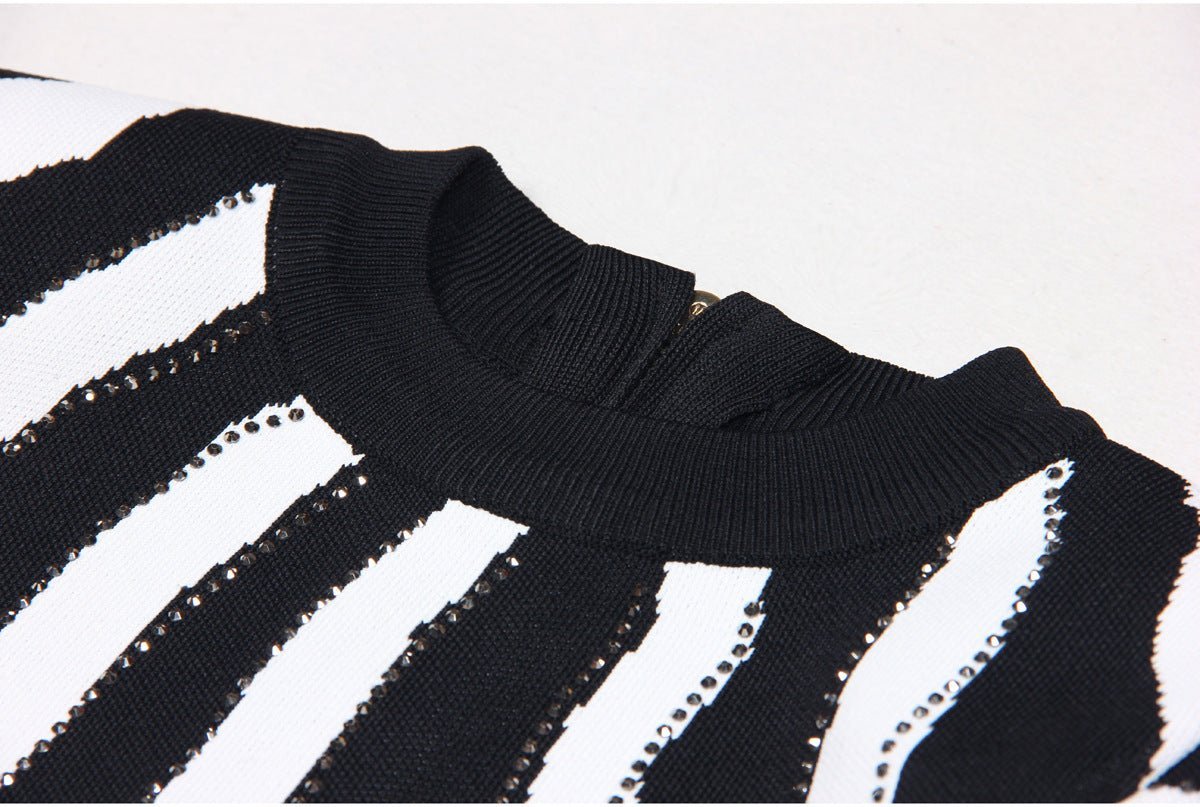 Freya Mini Dress - Bodycon Silhouette - Zebra Stripe Pattern - Long Sleeves - High Neckline - Bold Statement Piece