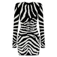 Freya Mini Dress - Bodycon Silhouette - Zebra Stripe Pattern - Long Sleeves - High Neckline - Bold Statement Piece