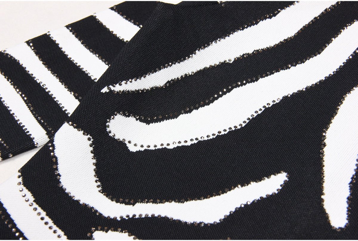 Freya Mini Dress - Bodycon Silhouette - Zebra Stripe Pattern - Long Sleeves - High Neckline - Bold Statement Piece