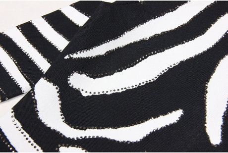 Freya Mini Dress - Bodycon Silhouette - Zebra Stripe Pattern - Long Sleeves - High Neckline - Bold Statement Piece