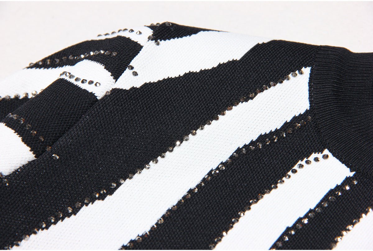 Freya Mini Dress - Bodycon Silhouette - Zebra Stripe Pattern - Long Sleeves - High Neckline - Bold Statement Piece