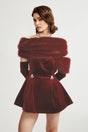 Freya Mini Dress - Four - Piece Suit Design - Strapless Style - Removable Faux - Fur Collar - Diamond Decoration