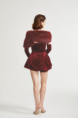 Freya Mini Dress - Four - Piece Suit Design - Strapless Style - Removable Faux - Fur Collar - Diamond Decoration