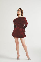 Freya Mini Dress - Four - Piece Suit Design - Strapless Style - Removable Faux - Fur Collar - Diamond Decoration