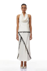 Frida White Satin Coord Set with Lace Trim