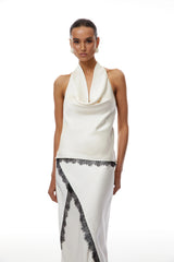 Frida White Satin Coord Set with Lace Trim