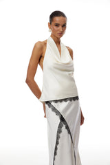Frida White Satin Coord Set with Lace Trim