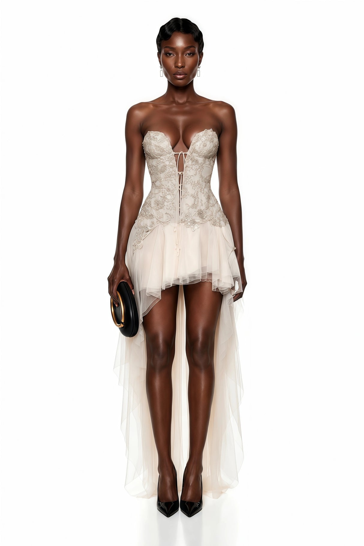 Fury Champagne Off Shoulder Embellished Tulle Maxi Dress