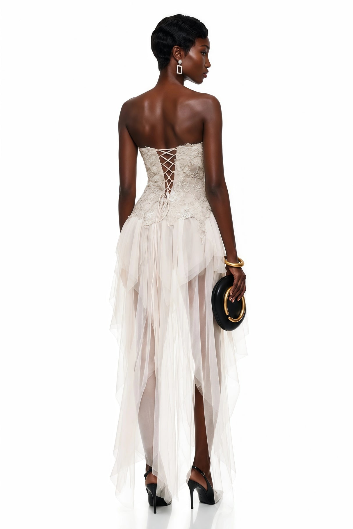 Fury Champagne Off Shoulder Embellished Tulle Maxi Dress