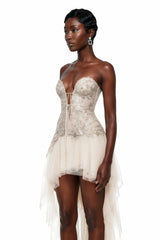 Fury Champagne Off Shoulder Embellished Tulle Maxi Dress