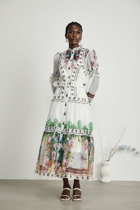 Gabi ruffled floralprint midi dress
