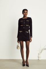 Gabriela Jacket & Skirt - Sequin & Crystal Embellishments - Embossed Buttons - Cropped Style