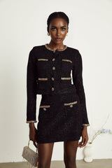 Gabriela Jacket & Skirt - Sequin & Crystal Embellishments - Embossed Buttons - Cropped Style