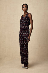 Gabriela Top & Trousers - Sleeveless Round Neck Crochet Knit Zigzag Design Elasticated Waistband Wide Leg Straight Hem