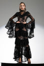 Gabriella Black Lace Flounce Sleeve Maxi Dress