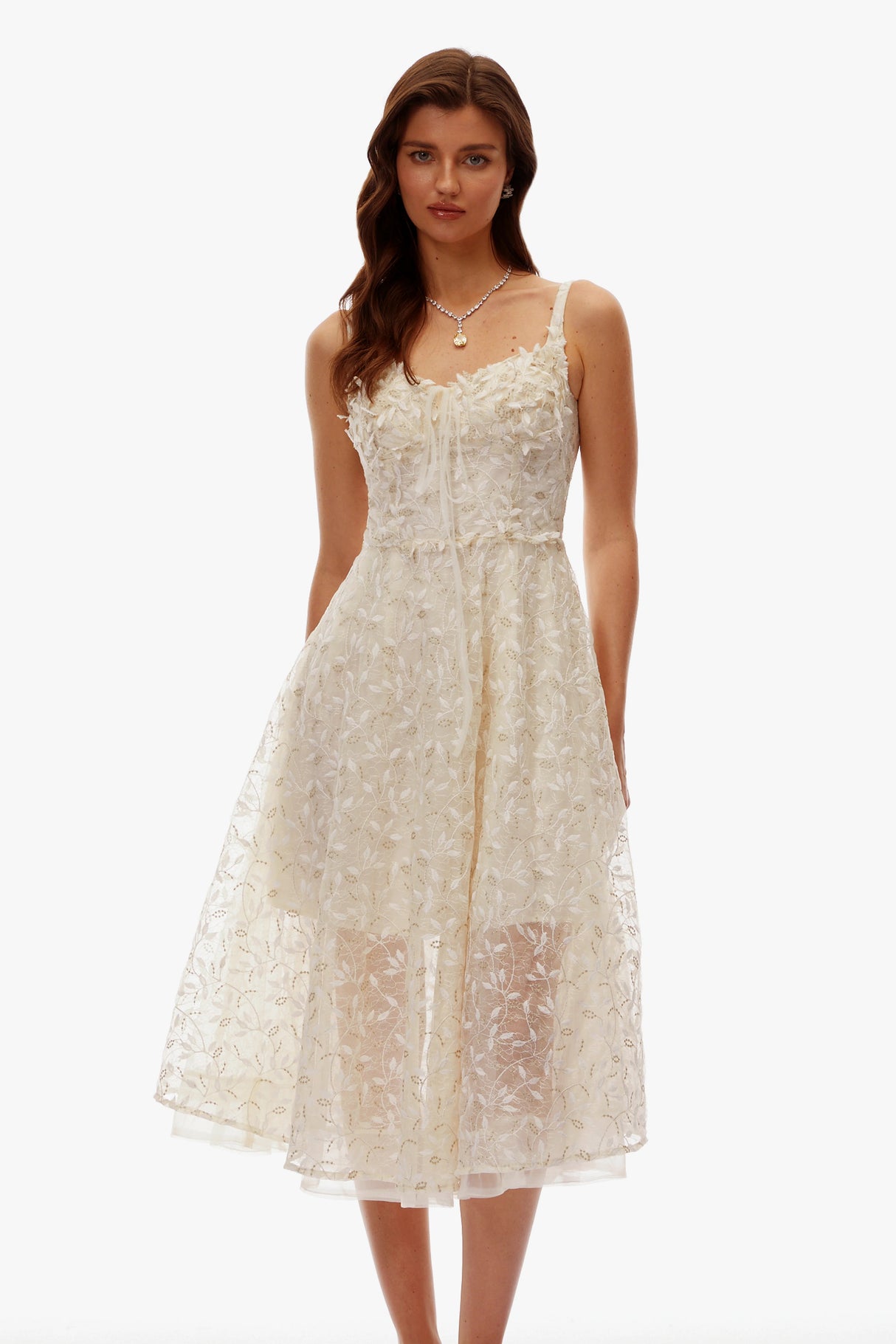 Gabriella Champagne Tulle Maxi Dress with 3D Petals