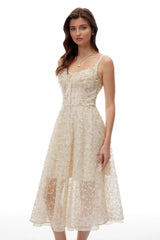 Gabriella Champagne Tulle Maxi Dress with 3D Petals