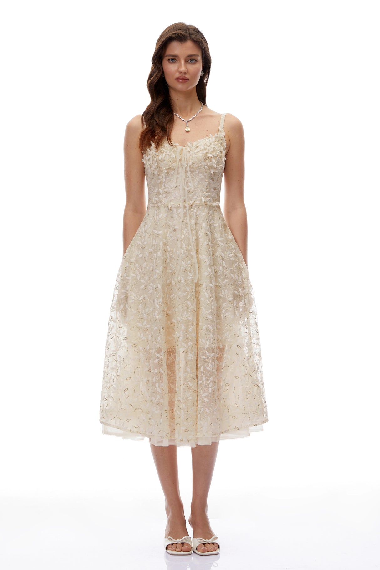 Gabriella Champagne Tulle Maxi Dress with 3D Petals