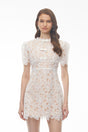 Gabriella White Floral Lace Mini Dress with Bow Detail