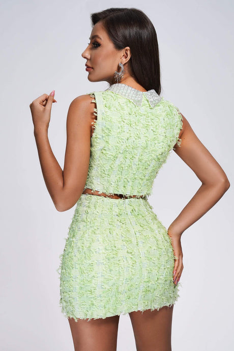Gabrielle Green Two Piece Dress Set with Textured Detailing and Fitted Silhouette