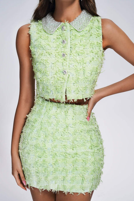 Gabrielle Green Two-Piece Dress Set with Collar and Textured Detailing