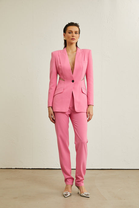 Gabrielle pink cutout jacket  trousers matching set