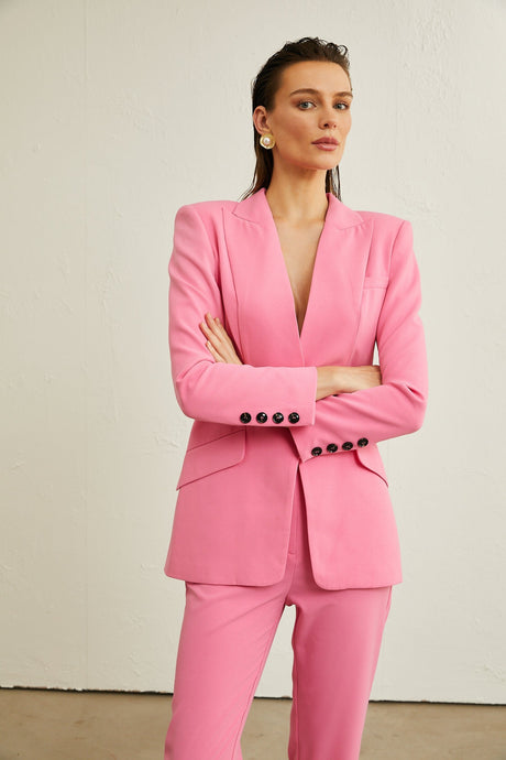Gabrielle pink cutout jacket  trousers matching set