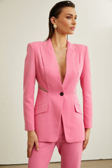 Gabrielle pink cutout jacket  trousers matching set