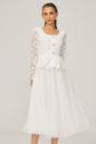 Gabrielle white peplumwaist tulle midi dress