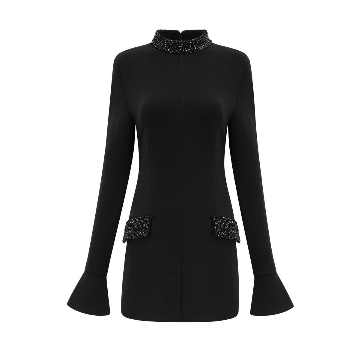 Gaëlle black embellished longsleeved dress