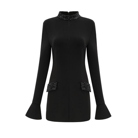 Gaëlle black embellished longsleeved dress