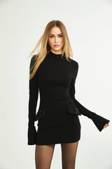 Gaëlle black embellished longsleeved dress