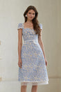Gaëlle Blue Floral Embroidered Midi Dress