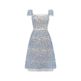 Gaëlle Blue Floral Embroidered Midi Dress