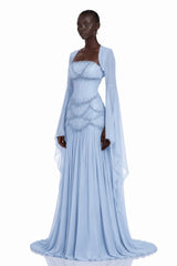 Gaëlle Fauxpearlembellished Pleated Maxi Dress in Lightblue