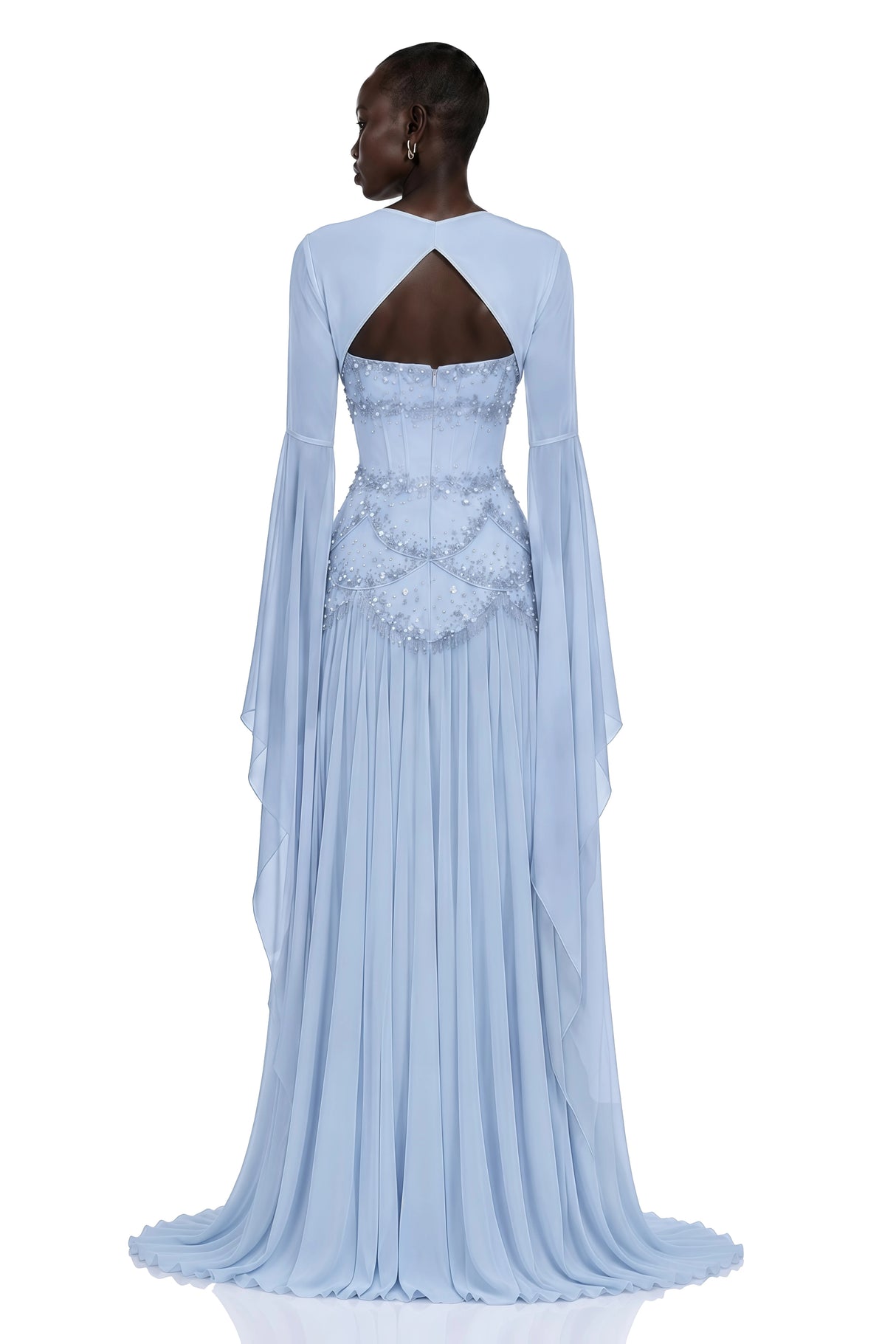 Gaëlle Fauxpearlembellished Pleated Maxi Dress in Lightblue