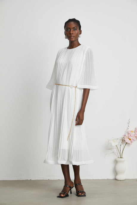 Gaëlle flaredsleeve pleated midi dress