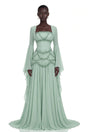Gaëlle Green Fauxpearlembellished Pleated Maxi Dress