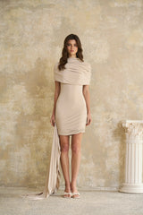 Gaëlle Neutrals Capedesign Ruched Fitted Mini Dress