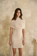 Gaëlle Neutrals Capedesign Ruched Fitted Mini Dress