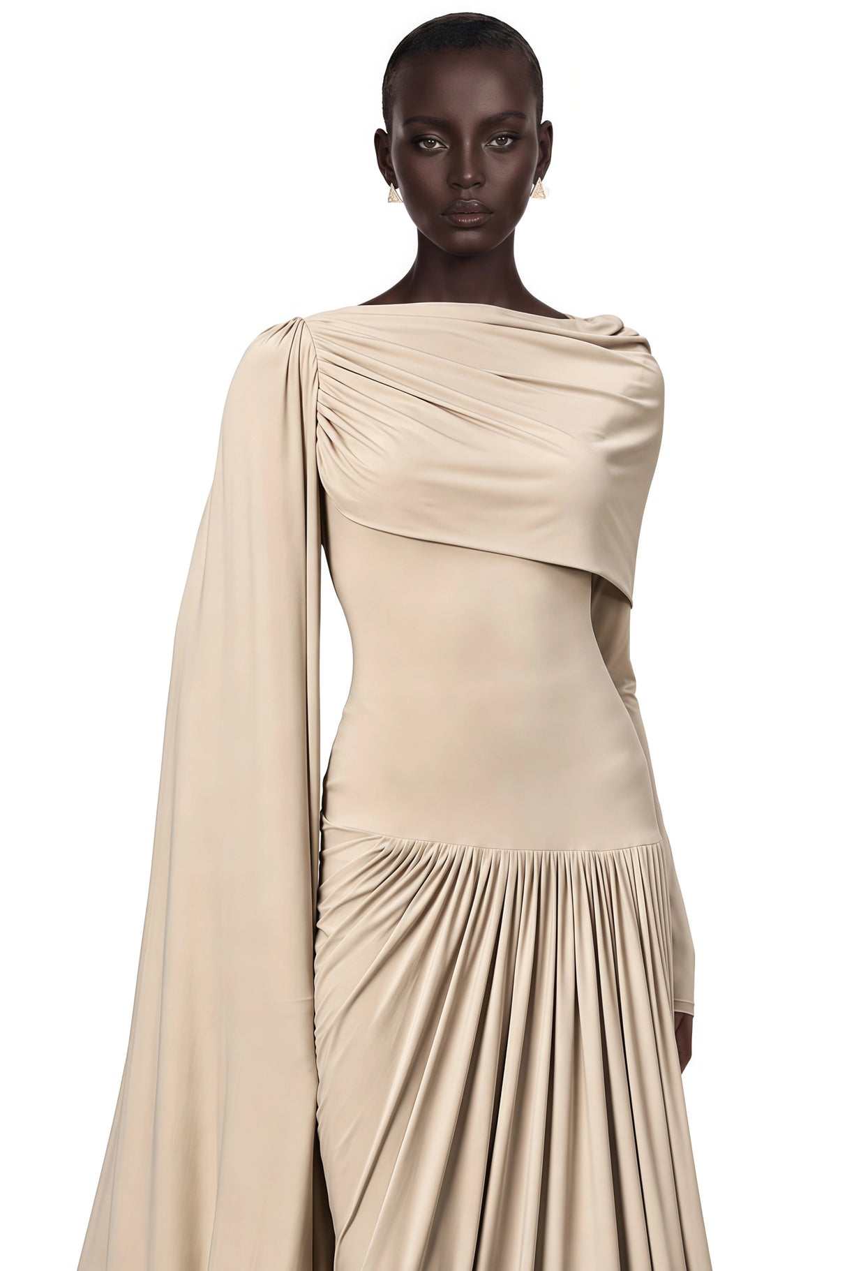Gaëlle Neutrals Ribbondesign Draped Maxi Dress