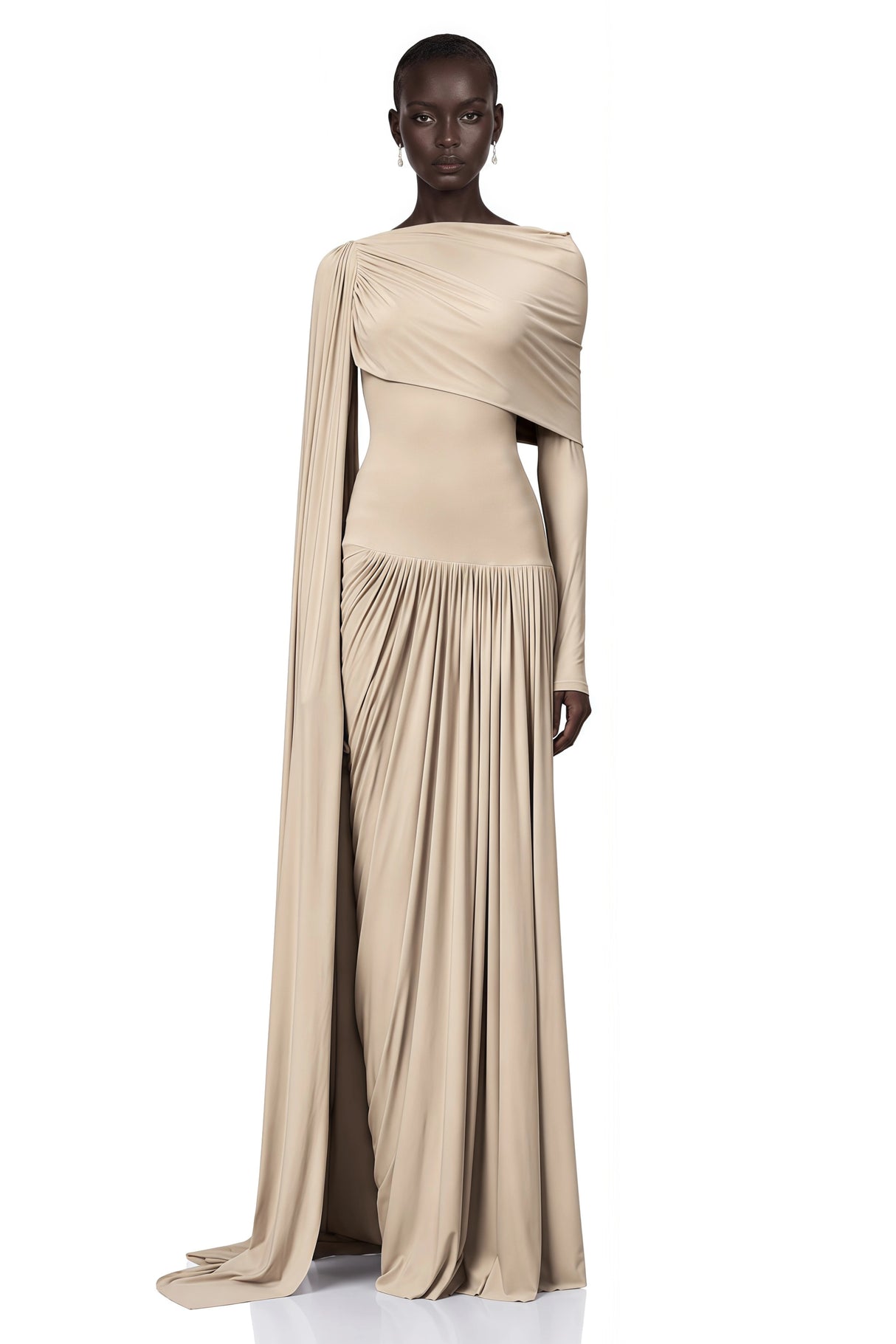 Gaëlle Neutrals Ribbondesign Draped Maxi Dress