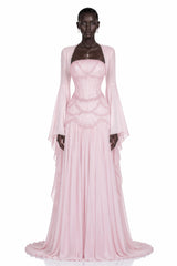 Gaëlle Pink Fauxpearlembellished Pleated Maxi Dress