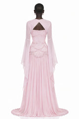 Gaëlle Pink Fauxpearlembellished Pleated Maxi Dress