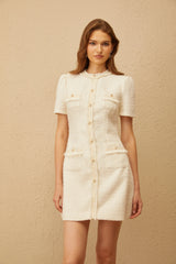 Gaëlle White Faux Pearl Tweed Mini Dress