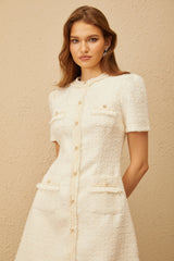 Gaëlle White Faux Pearl Tweed Mini Dress