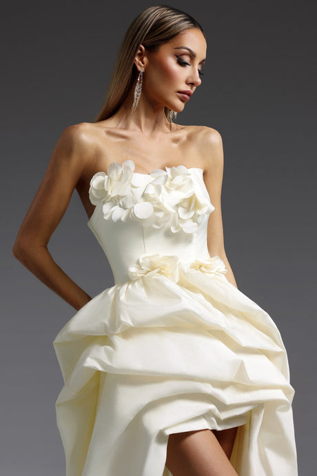 Gaetana Ivory Floral Embellished High-Low Dress