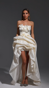 Gaetana Ivory Floral Embellished High-Low Dress